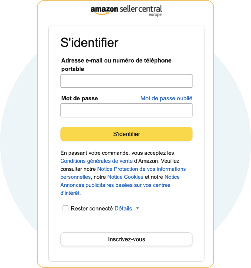 Interface Amazon Seller, s'identifier