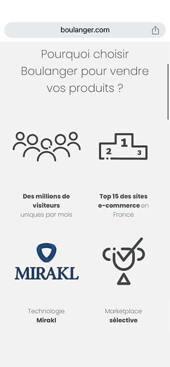 Interface mobile du site Boulanger