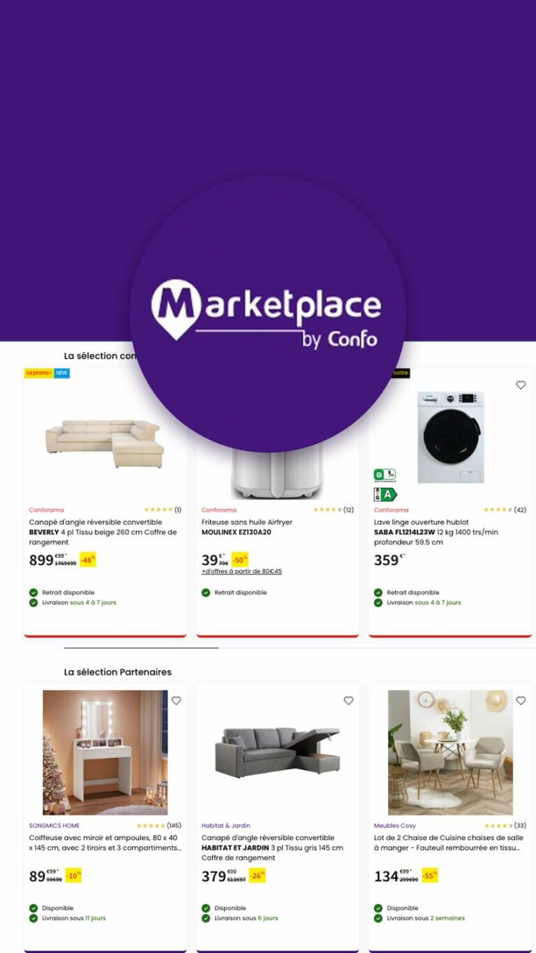 Interface mobile plateforme Conforama Market